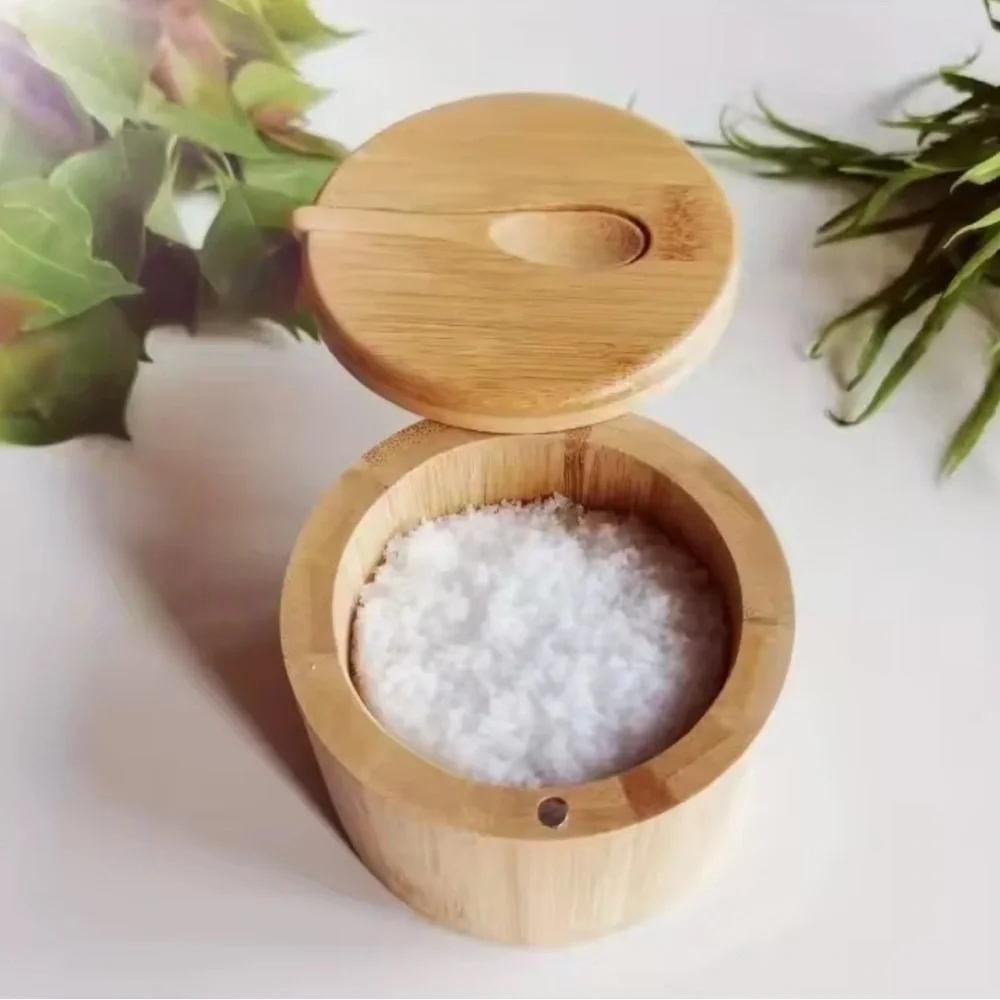 BAMBOO Natural Bamboo one Salt Box with Spoon